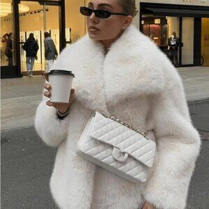 Elegant White Faux Fur Coat thick winter fluffy coat